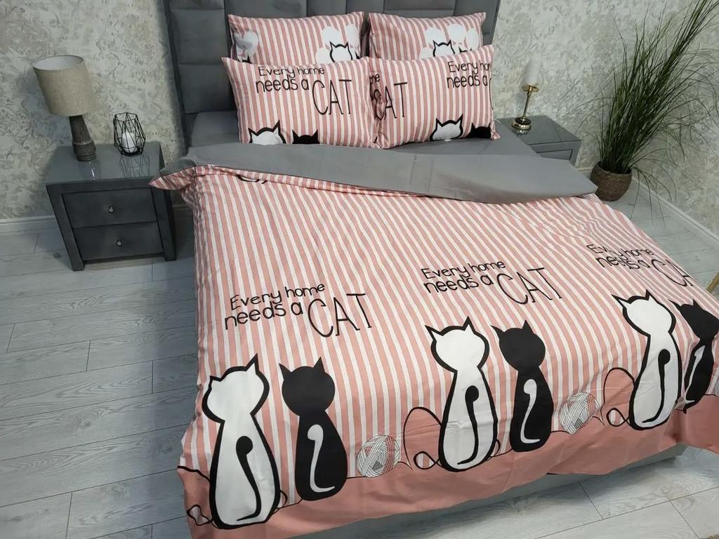 Постельное белья бязь розовое с котиками