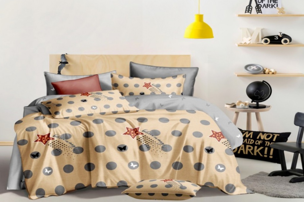 постельное белье сатин серый горошек