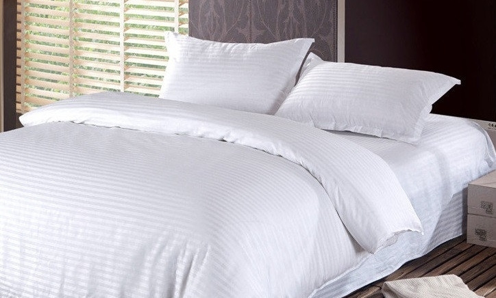 однотонное постельное белье бязь белого цвета в полоску фото 1