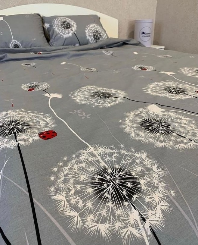 серое постельное белье с одуванчиками фото 1