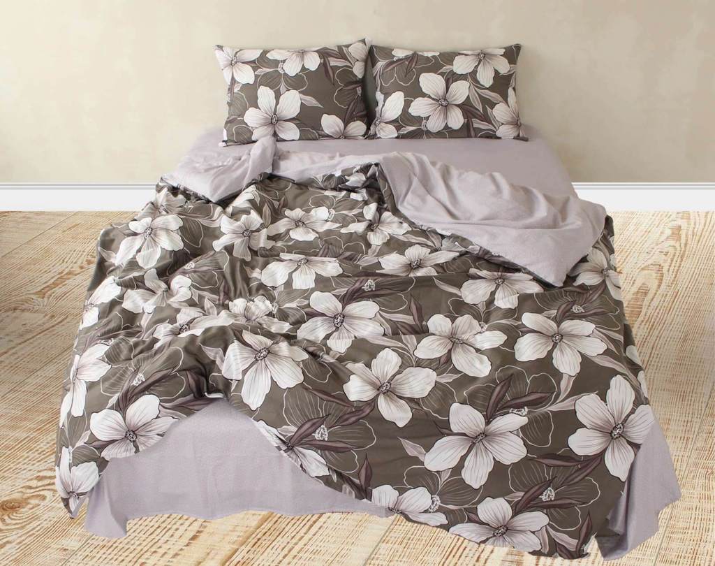 постельное белье сатин с белыми цветами s 482 фото 1