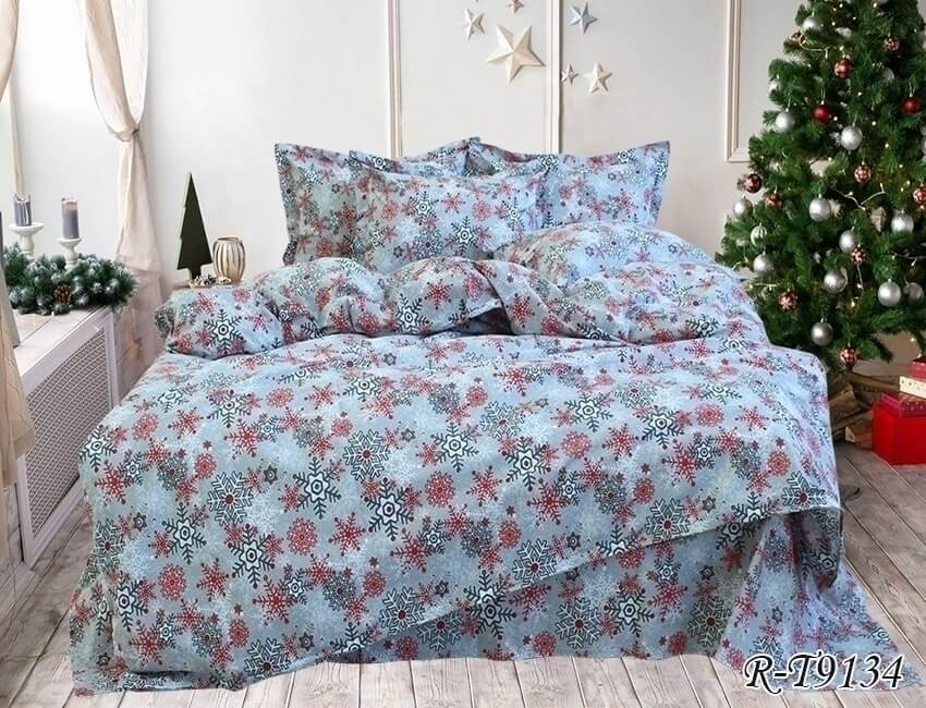 новогоднее постельное белье со снежинками на сером фото 1
