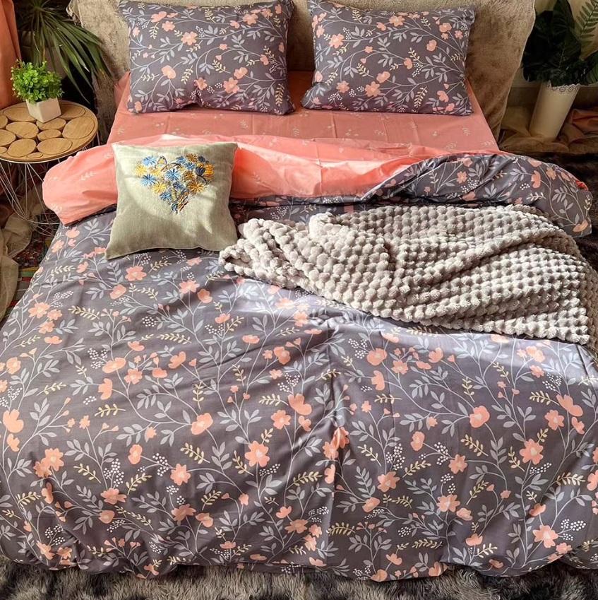 постельное белье серое с розовыми цветами фото 1