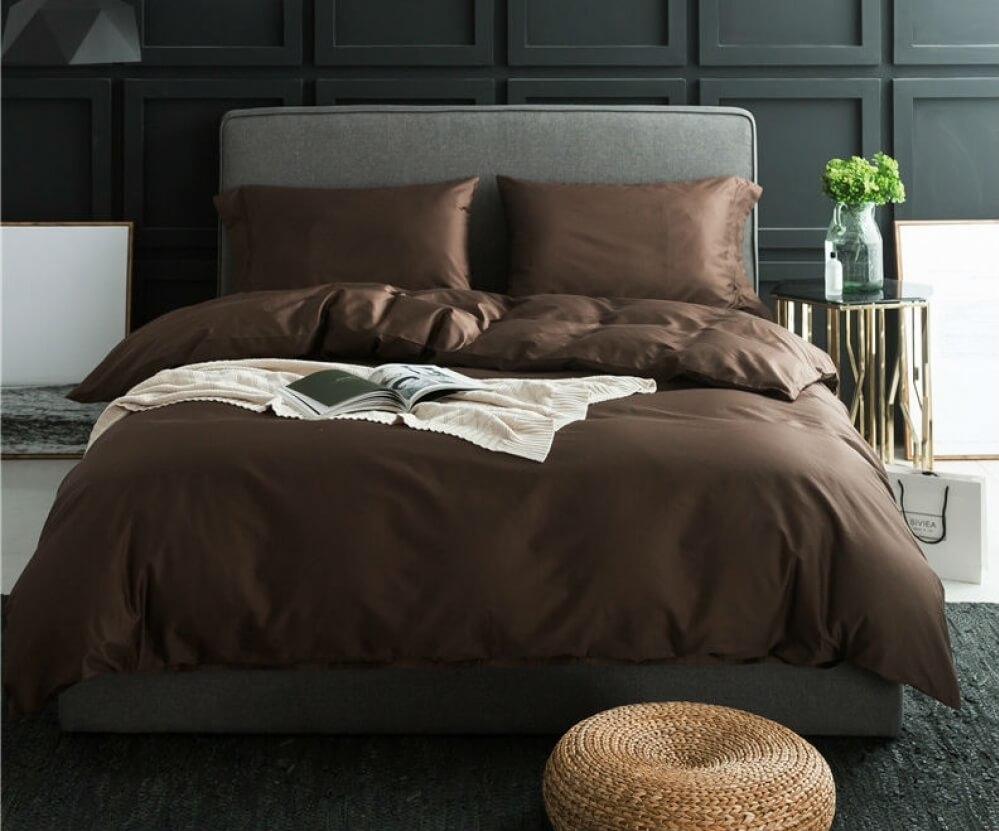 элитное однотонное постельное белье сатин люкс dark chocolate