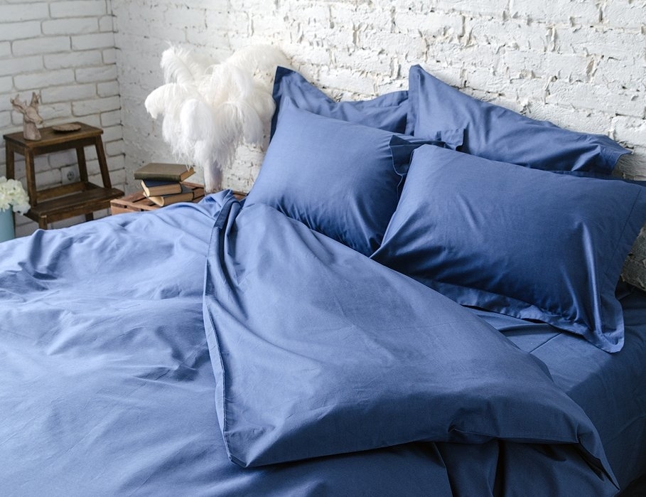 элитное однотонное постельное белье голубого цвета ULTRA MARINE, №4032 фото 1