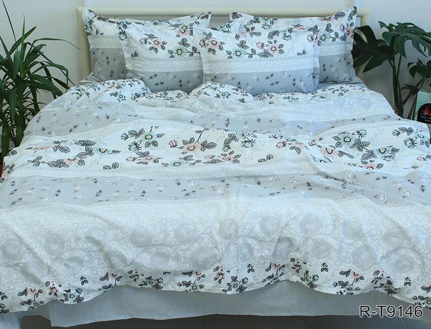 турецкое постельное белье ранфорс серого цвета с цветами R-T9146 фото 1