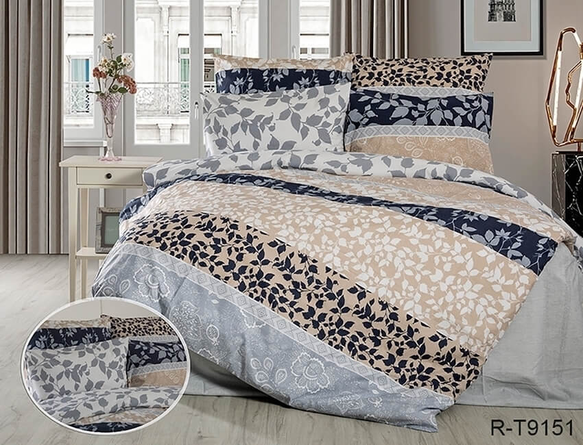 постельное белье ранфорс с листиками R-T9151