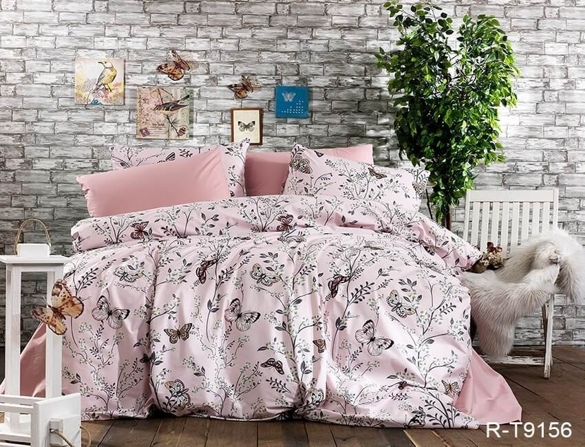 розовое турецкое постельное белье с бабочками R-T9156
