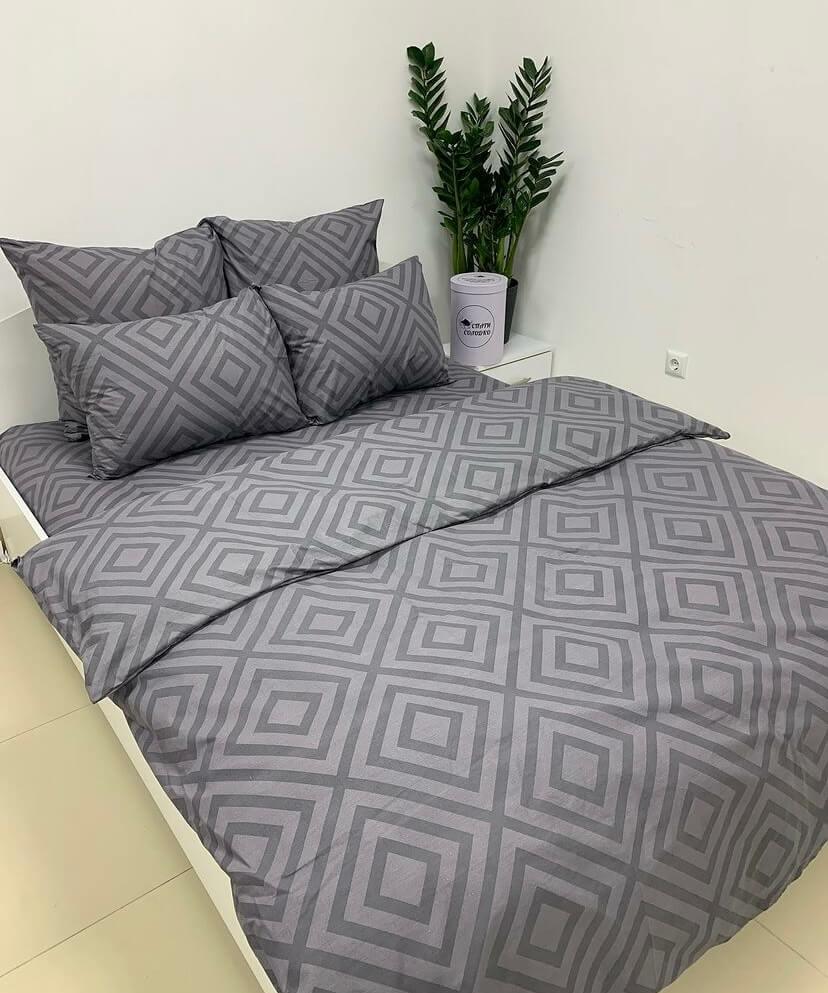 серое постельное белье с геометрическим рисунком ромбы фото 1