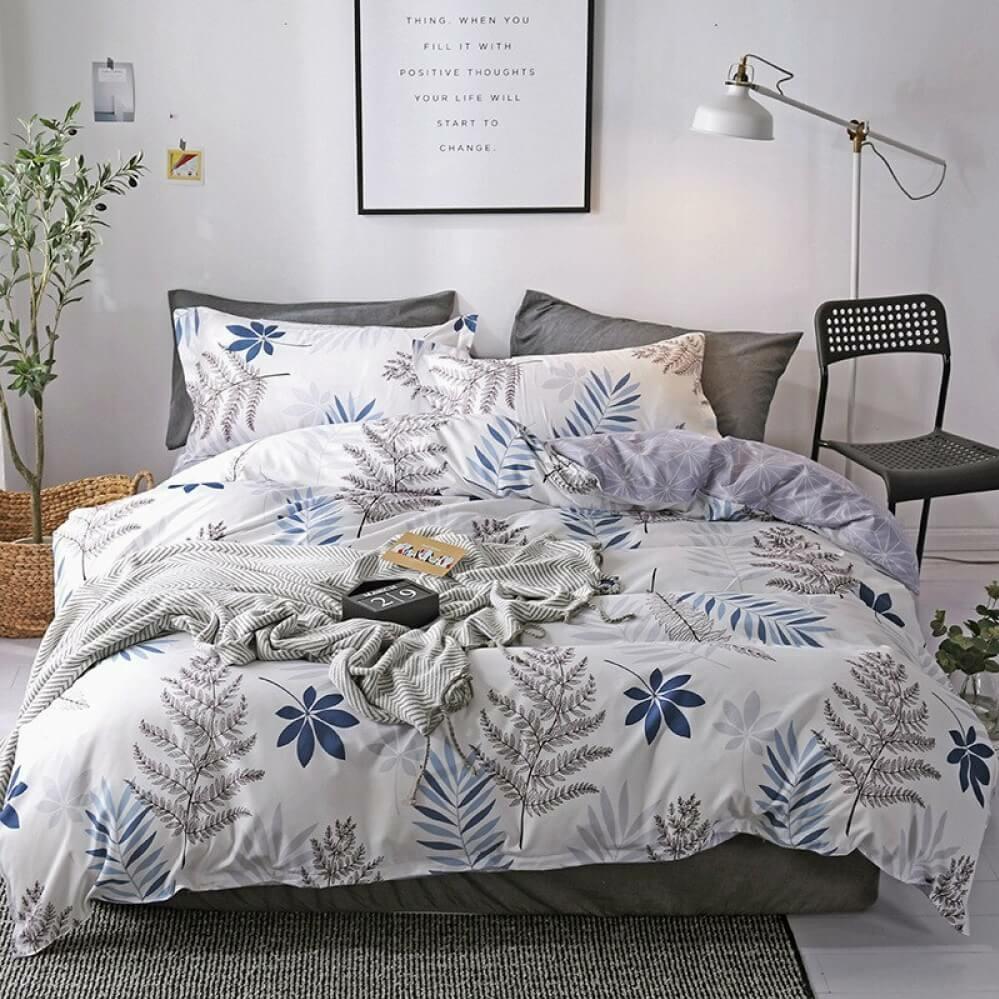 постельное белье с папоротником и листиками