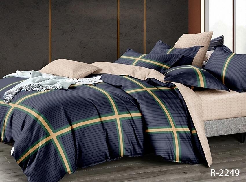 Постельное белье ранфорс темно-синего цвета в крупную клетку