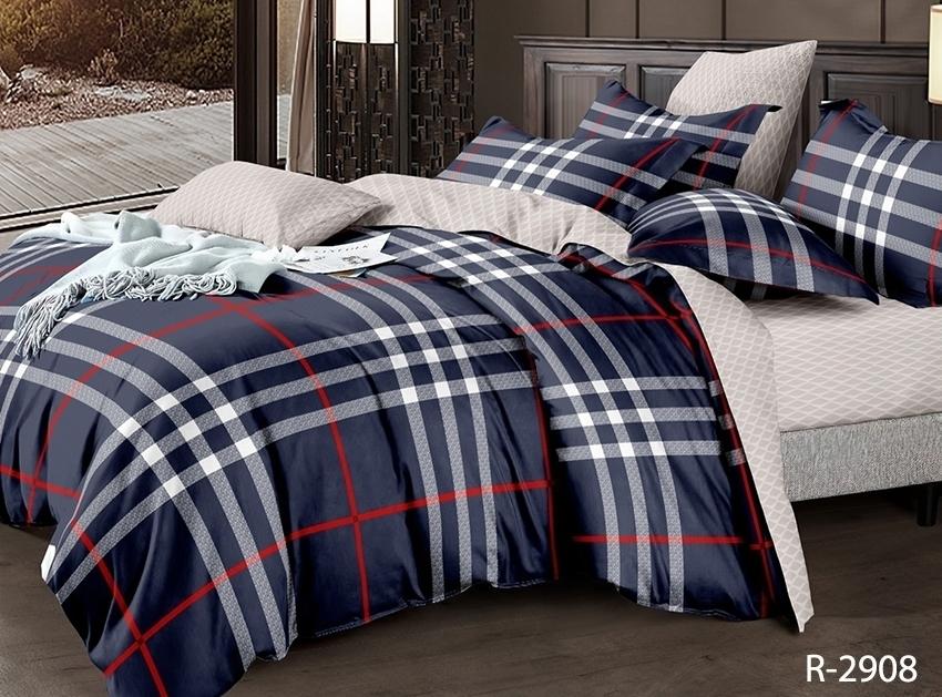 Синее постельное белье ранфорс в клетку