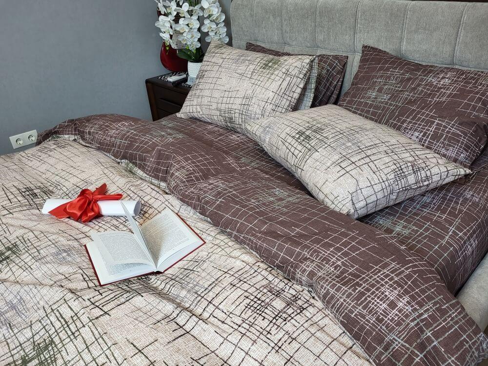 бежево-коричневое постельное белье в клетку фото 1