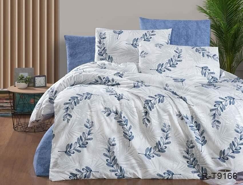 голубое турецкое постельное белье с перышками