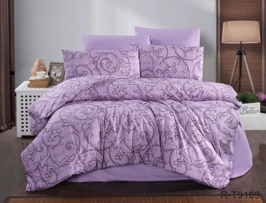 фиолетовое турецкое постельное белье ранфорс с вензелями