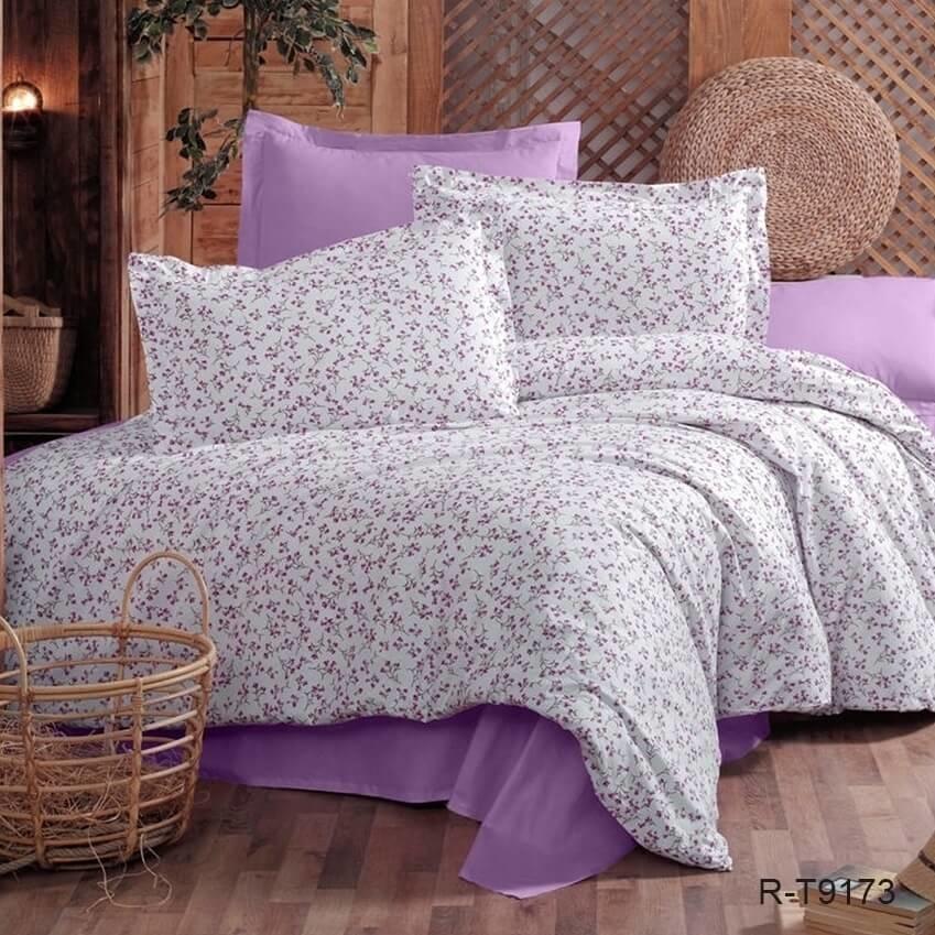 сиреневое турецкое постельное белье ранфорс в мелкий цветочек