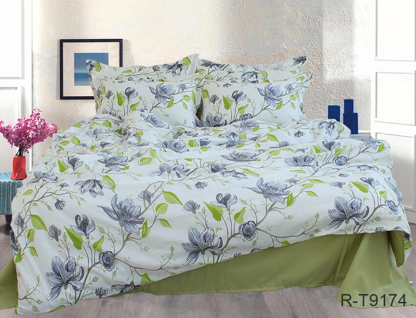 турецкое салатовое постельное белье ранфорс с цветами фото 1