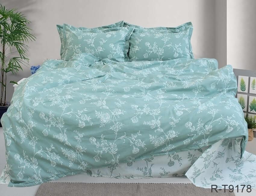 бирюзовое турецкое постельное белье с цветами фото 1