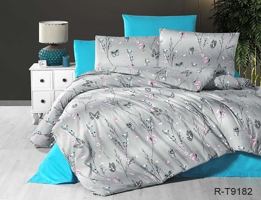 серо-бирюзовое турецкое постельное белье с бабочками