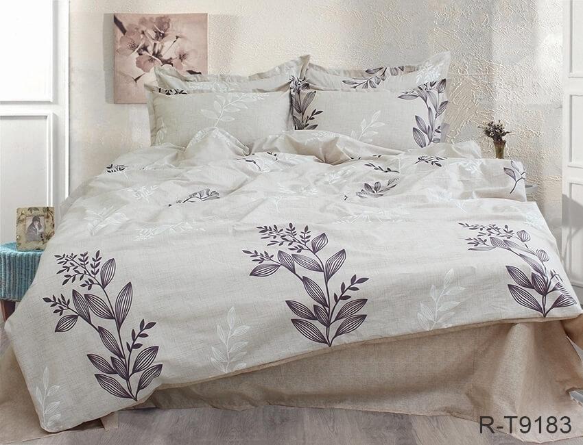 бежевое терецкое постельное белье ранфорс с листиками фото 1
