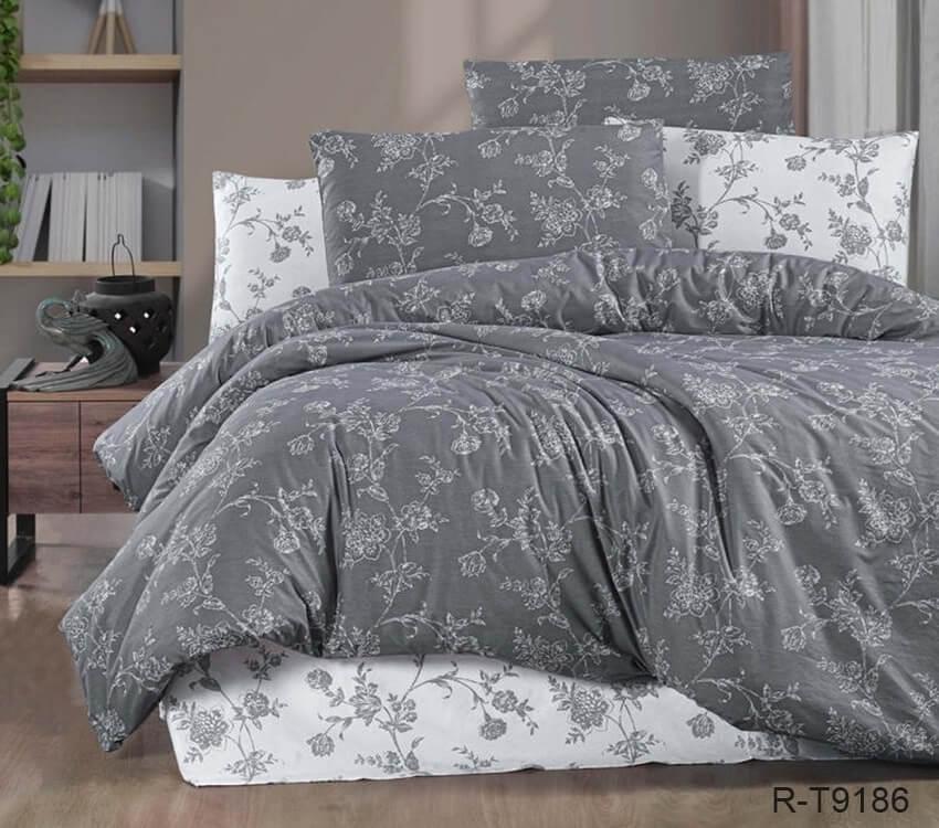 серое турецкое постельное белье ранфорс с цветами