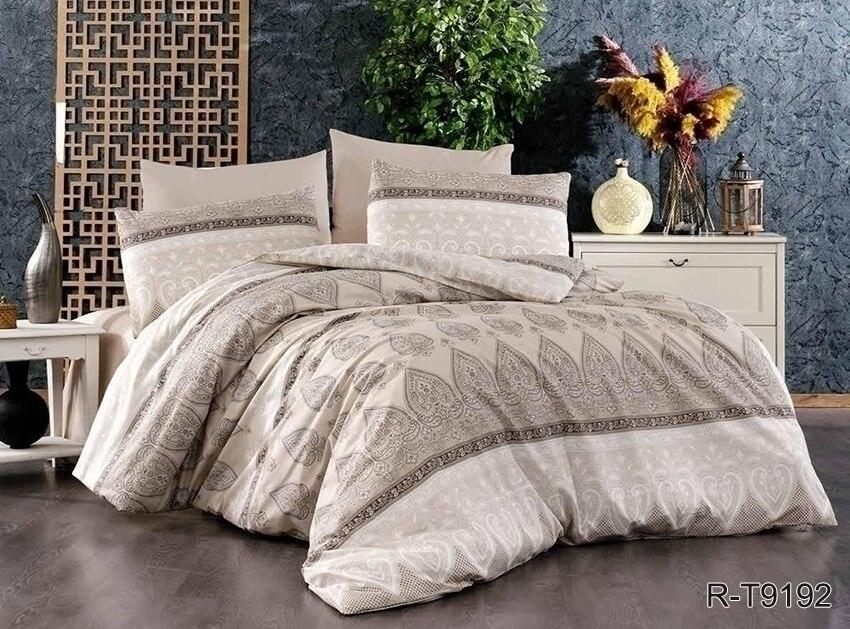 бежевое терецкое постельное белье ранфорс с рисунком абстракция