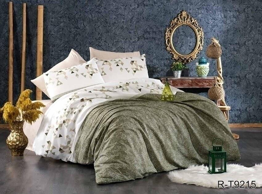 зеленое геометрическое постельное белье ранфорс турция