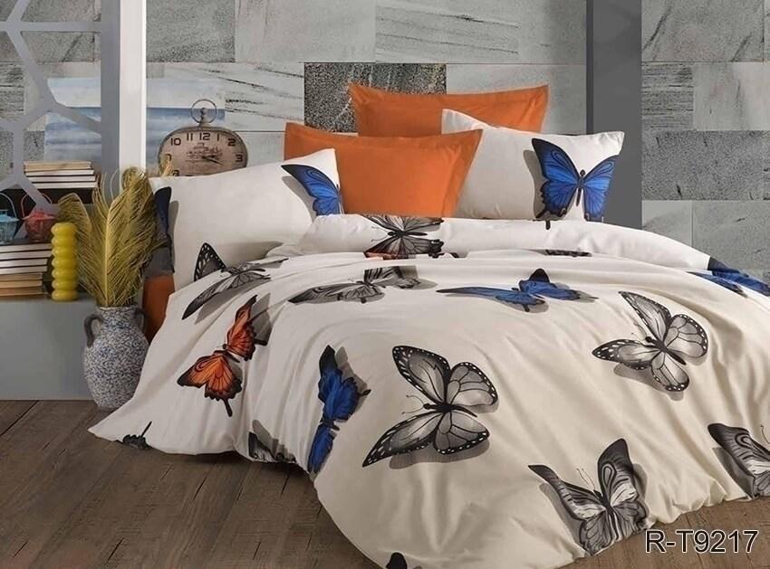 бежевое турецкое постельное белье ранфорс с бабочками