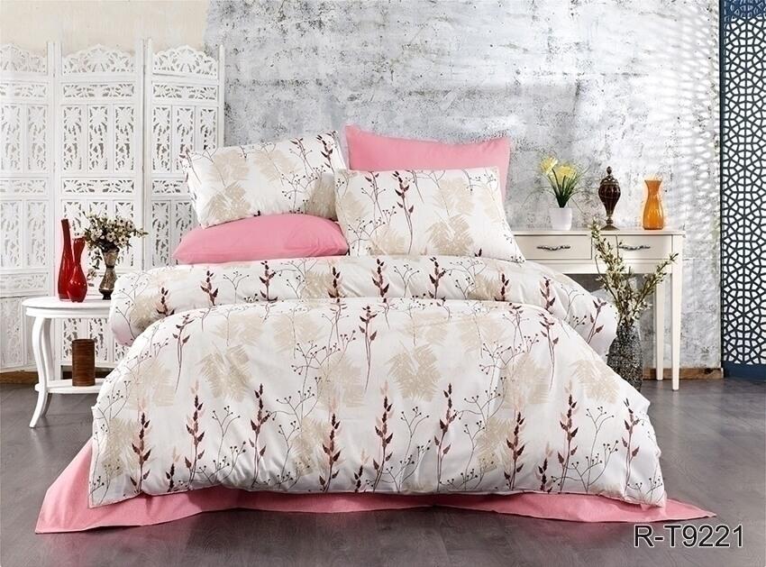 розовое турецкое постельное белье ранфорс бежево-розовое