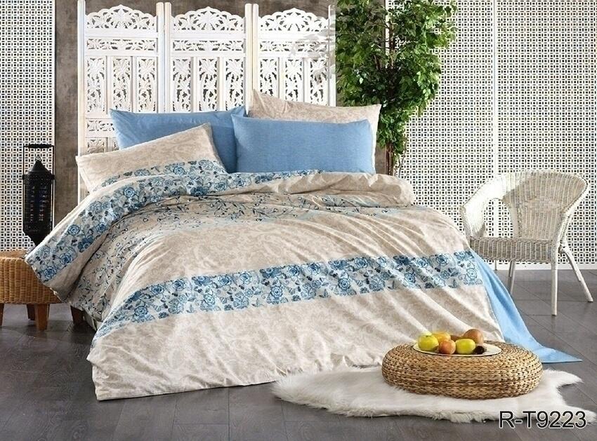 бежево-голубое турецкое постельное белье ранфорс
