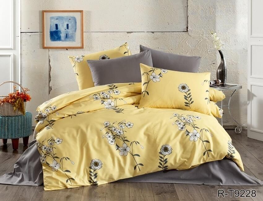 желтое турецкое постельное белье ранфорс с цветами