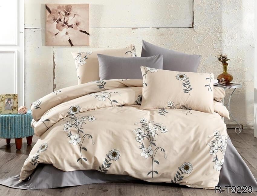 бежевое турецкое постельное белье ранфорс с цветами