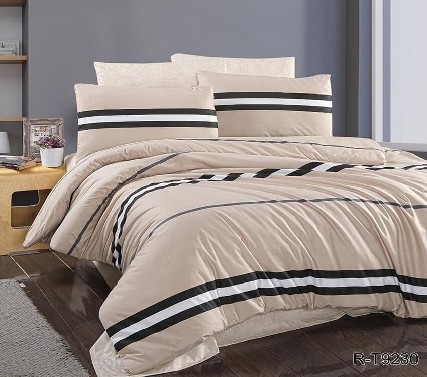 бежевое турецкое постельное белье ранфорс с черными полосами