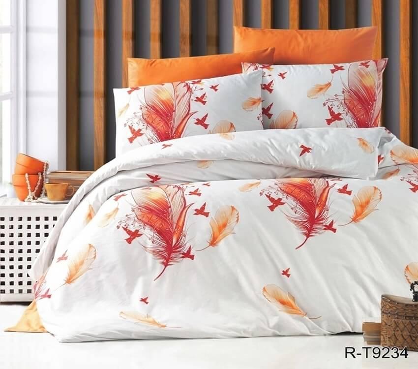 оранжевое турецкое постельное белье с перьями