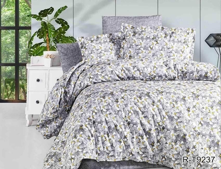 серое турецкое постельное белье с цветами