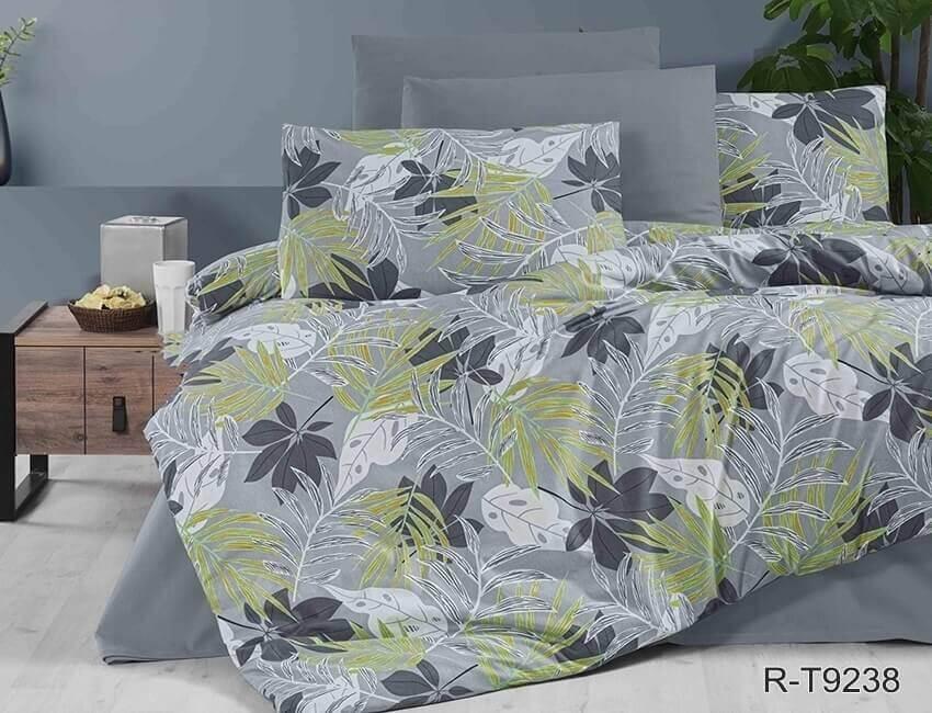 серое турецкон постельное белье с листьями