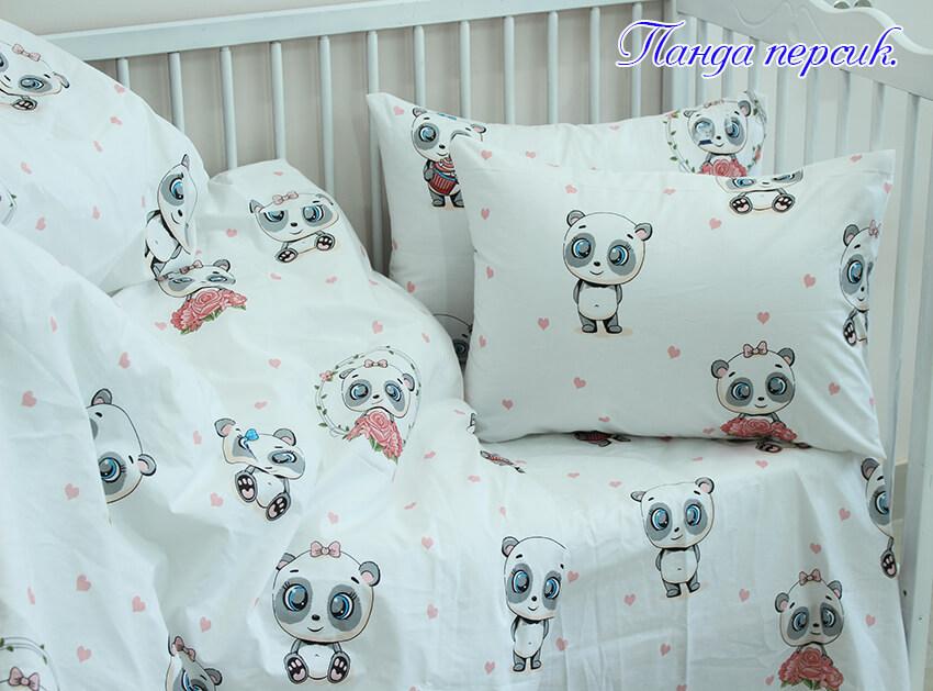 детское постельное белье панды с розами персикового цвета