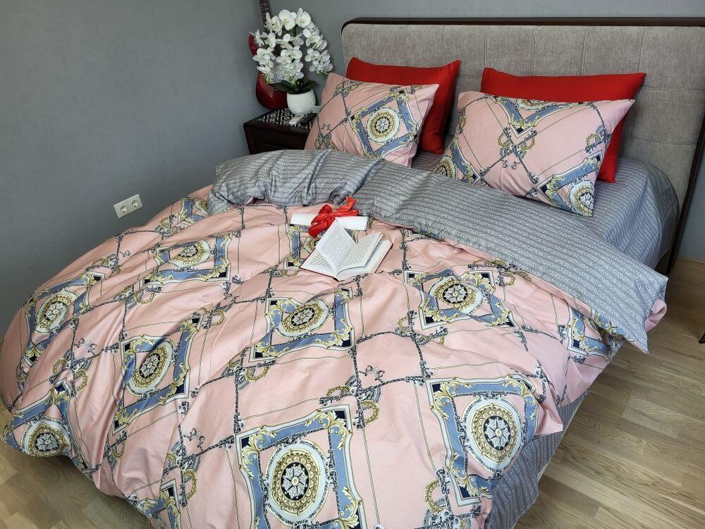 розовое постельное белье сатин с геометрическим рисунком фото 1