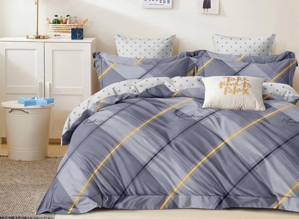 постельное белье сатин серого цвета с геометрическим рисунком фото 1