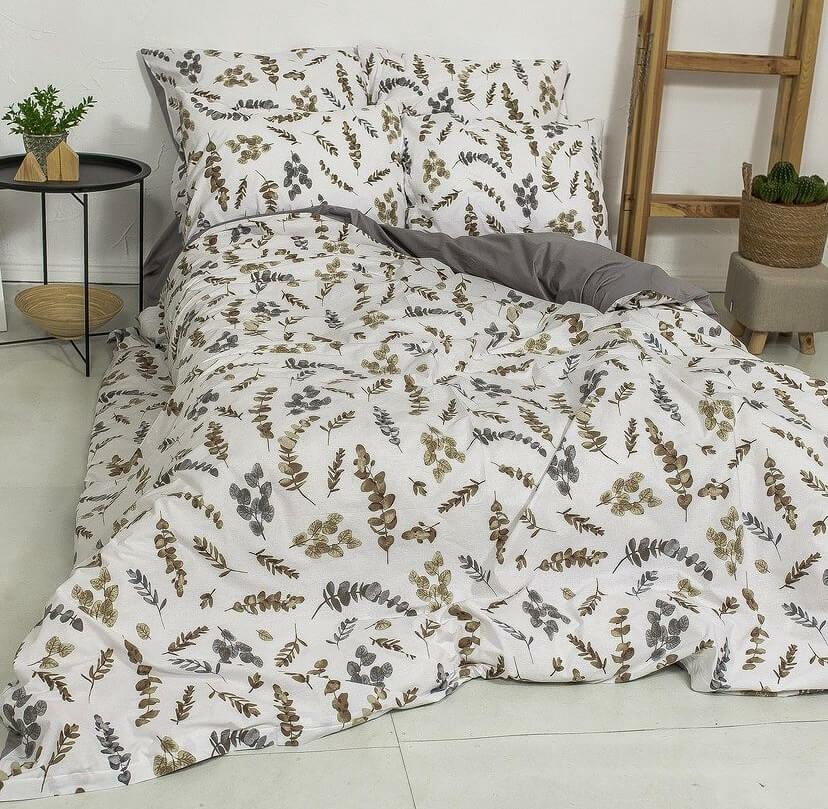 турецкое постельное белье с серо-коричневыми веточками и серой простыней фото 1