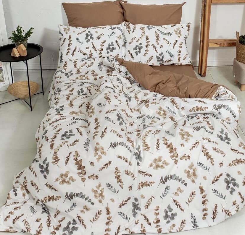 турецкое постельное белье бежевые и серые веточки и кофейная простынь фото 1