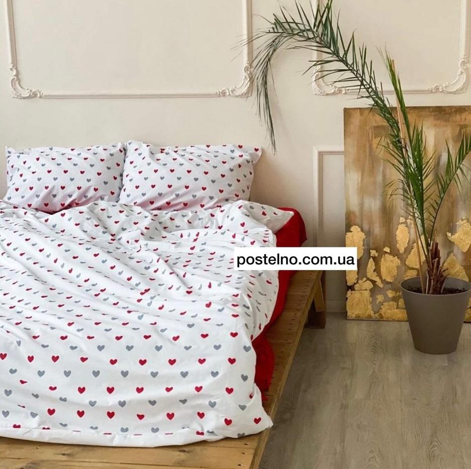 турецкое постельное белье ранфорс с красными и серыми сердечками фото 1