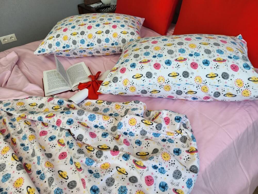 Постельное белье фланель с солнцем и планетами фото 1