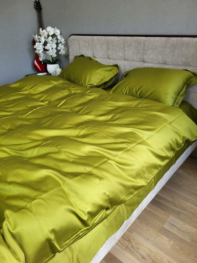 однотонное постельное белье сатин фисташкового цвета фото 1
