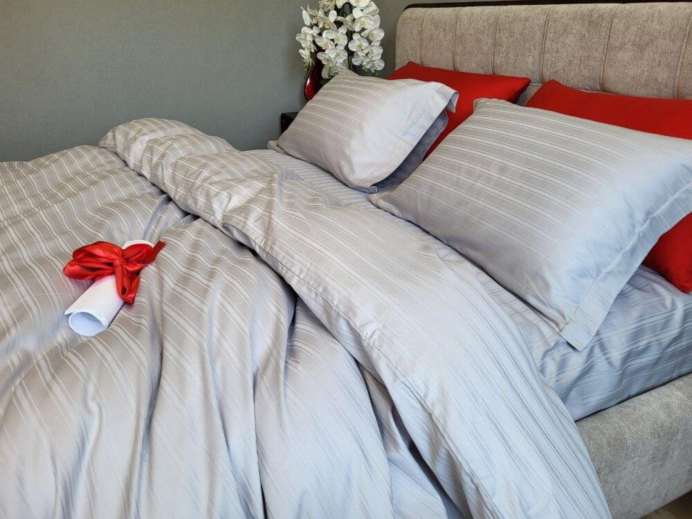 турецкое постельное белье страйп сатин серебряного цвета фото 1