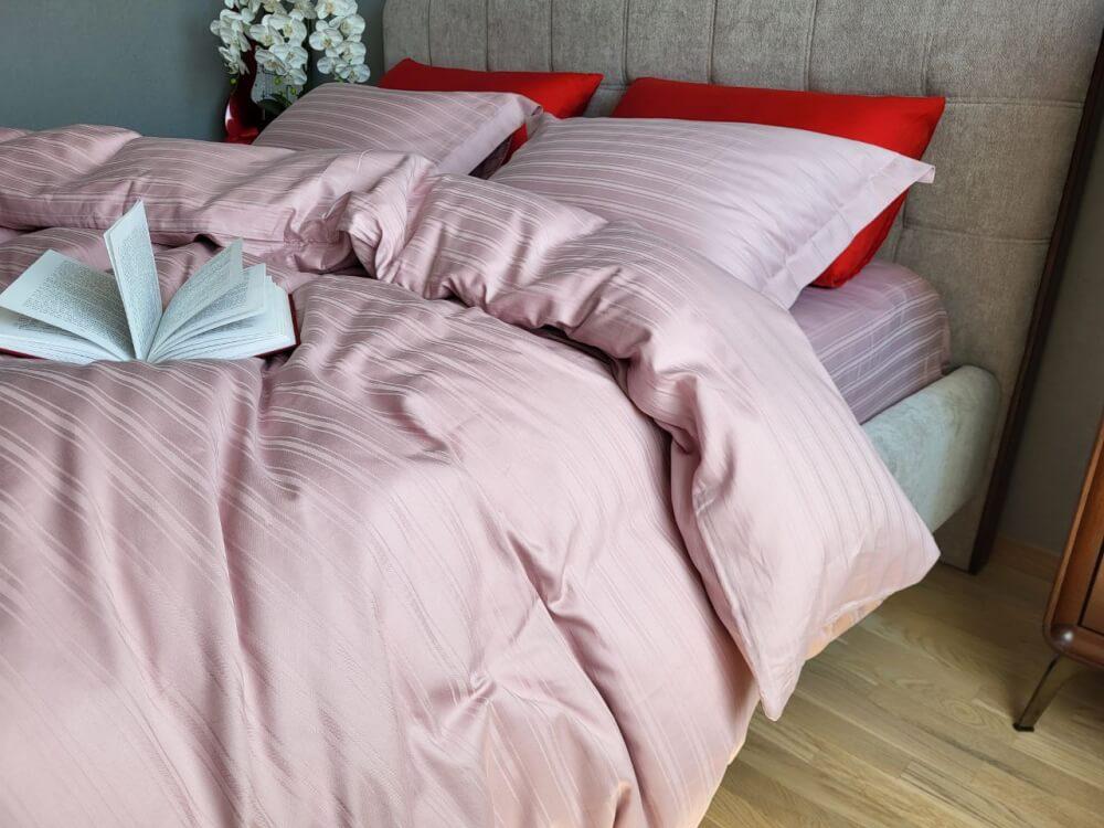 турецкое постельное белье страйп-сатин розорового цвета powder rose фото 1