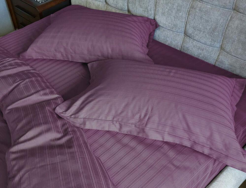 турецкое постельное белье страйп сатин сливового цвета фото 1