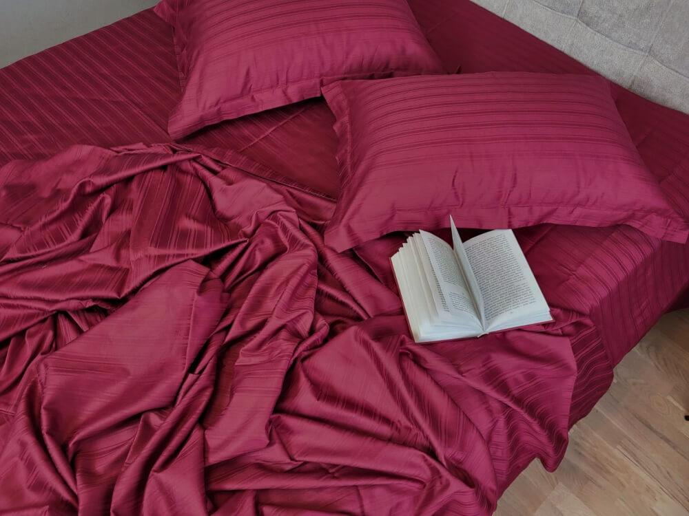 турецкое постельное белье страйп сатин винного цвета фото 1