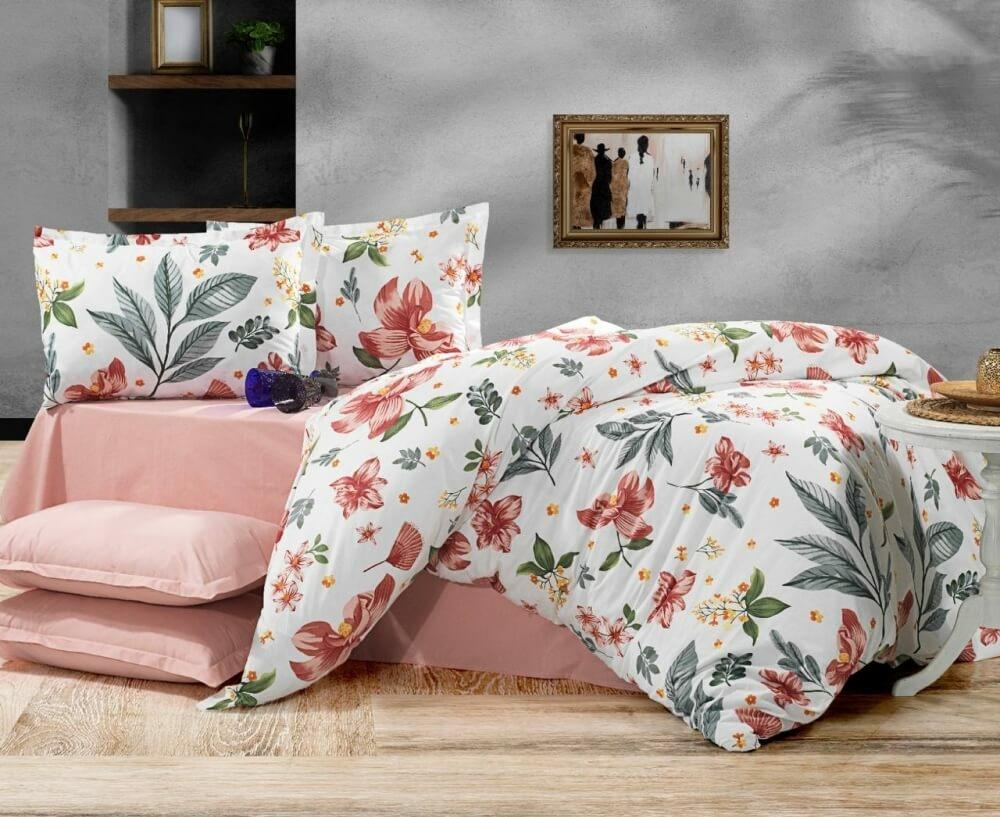 турецкое постельное белье коттон с коралловыми цветами фото 1