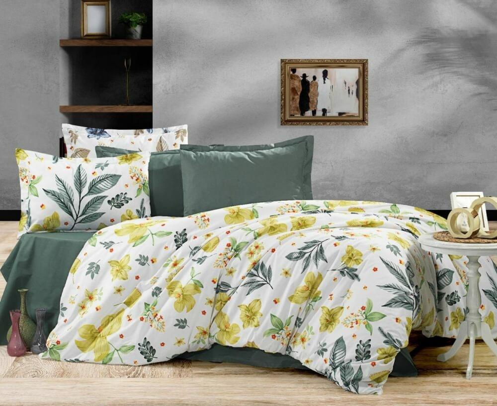 турецкое постельное белье коттон с желто-зелеными цветами фото 1